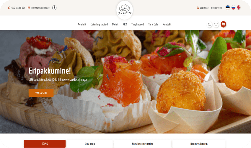 Сайт продажи еды Tarkcatering tarkcatering.ee